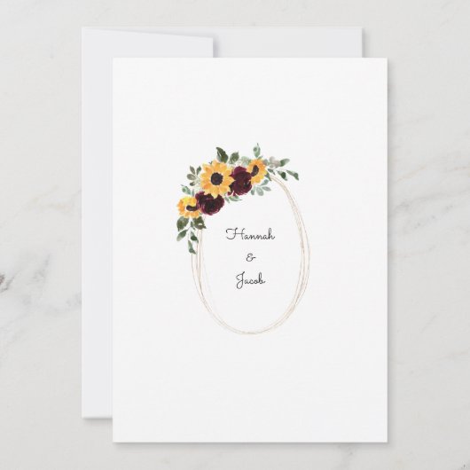 Zonnebloem en Rozen Rustic Fotobruiloft Kaart (Achterkant)