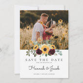 Zonnebloem en Rozen Rustic Fotobruiloft Save The Date (Voorkant)