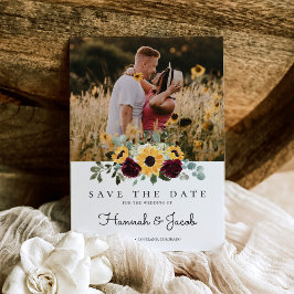 Zonnebloem en Rozen Rustic Fotobruiloft Save The Date