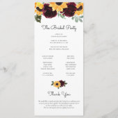 Zonnebloem en Rozen Rustic Greenery Wedding Programmakaart (Achterkant)