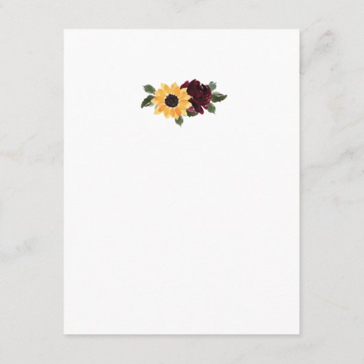 Zonnebloem en Rozen Rustic Wedding Informatiekaartje (Achterkant)