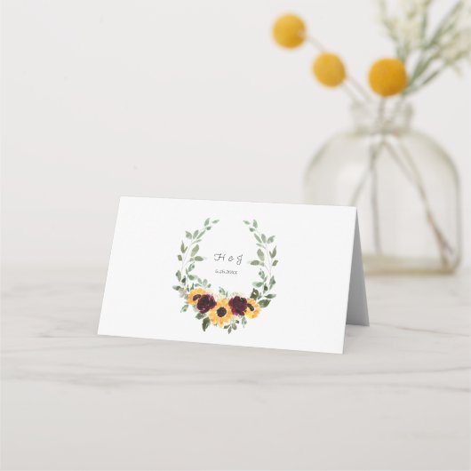 Zonnebloem en Rozen Rustic Wedding Plaatskaartje (Achterkant)