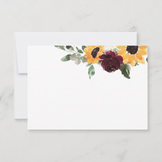 Zonnebloem en Rozen Rustic Wedding RSVP Kaartje (Achterkant)