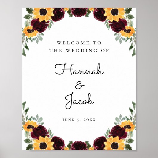 Zonnebloem en Rozen Rustic Wedding Welcome Poster (Voorkant)
