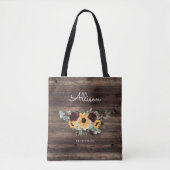 Zonnebloem en Rozen Rustic Wood Weddenschap Brides Tote Bag (Voorkant)