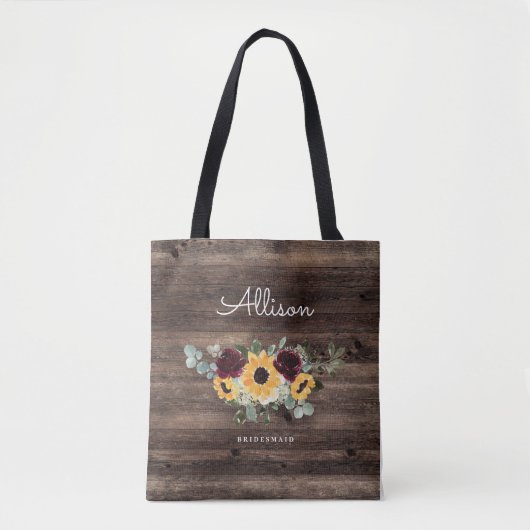 Zonnebloem en Rozen Rustic Wood Weddenschap Brides Tote Bag (Voorkant)