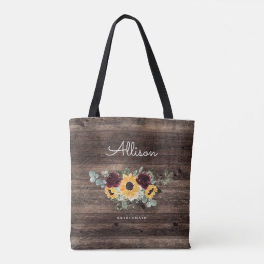 Zonnebloem en Rozen Rustic Wood Weddenschap Brides Tote Bag (Achterkant)