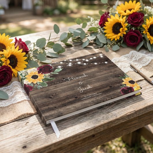 Zonnebloem en Rozen Rustic Wood Wedding Gastenboek