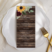 Zonnebloem en Rozen Rustic Wood Wedding Menu