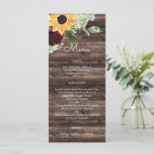 Zonnebloem en Rozen Rustic Wood Wedding Menu (Staand voorkant)