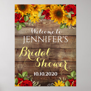 Zonnebloem en Rozen Rustieke Bruidsdouche Bord Poster
