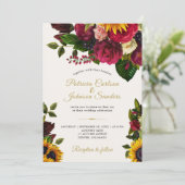 Zonnebloem en rozen rustieke herfst monogram bruil kaart (Staand voorkant)