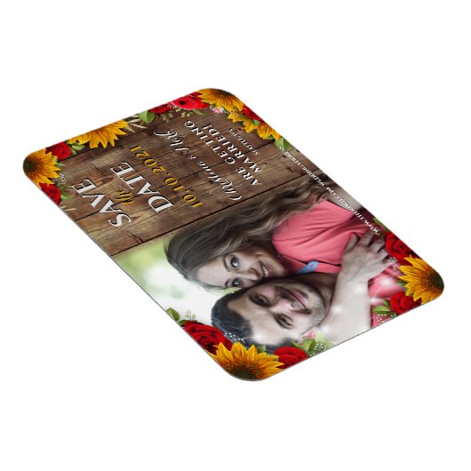 Zonnebloem en Rozen Rustisch hout Lichte fotomagne Magneet (Rechterzijde)