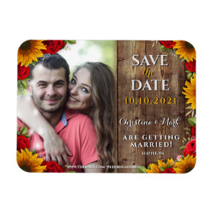 Zonnebloem en Rozen Rustisch hout Lichte fotomagne Magneet