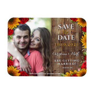 Zonnebloem en Rozen Rustisch hout Lichte fotomagne Magneet