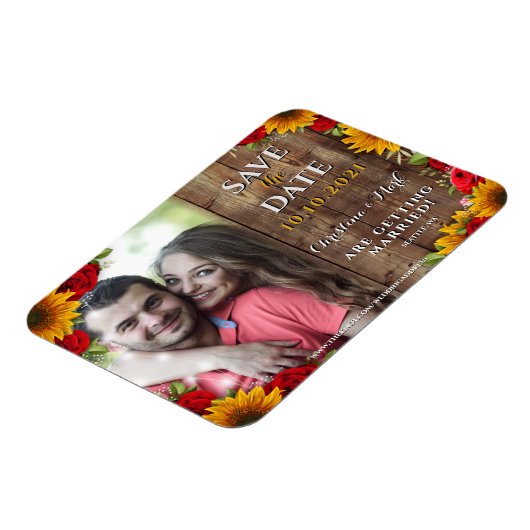 Zonnebloem en Rozen Rustisch hout Lichte fotomagne Magneet (Linkerzijde)