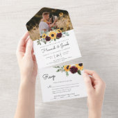 Zonnebloem en Rozen Rustische foto All In One Uitnodiging (Afscheurbaar)