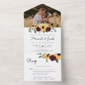 Zonnebloem en Rozen Rustische foto All In One Uitnodiging (Binnen)