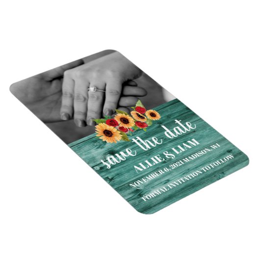 Zonnebloem en Rozen sparen de Datum Magnet Magneet (Rechterzijde)