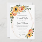 Zonnebloem en Rozen Uitnodiging tot bruiloft (Voorkant)