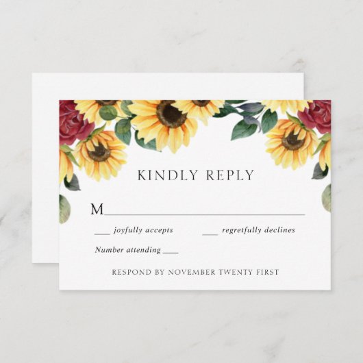 Zonnebloem en Rozen Wedding Response Kaart (Voorkant / Achterkant)