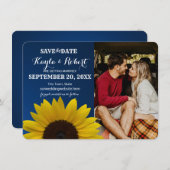 Zonnebloem en saffier Foto Save the Date Kaart (Voorkant / Achterkant)