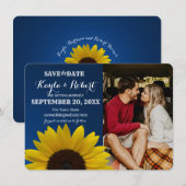 Zonnebloem en Sapphire Photo Save the Date Kaart (Voorkant / Achterkant)