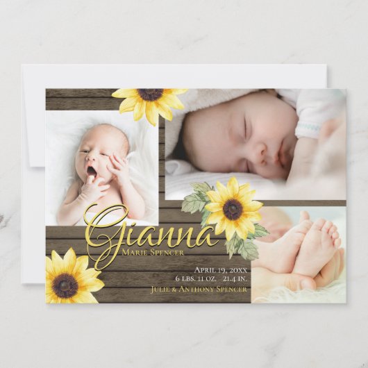 Zonnebloem en schuur Hout Fotouitnodiging Kaart (Voorkant)