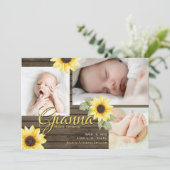 Zonnebloem en schuur Hout Fotouitnodiging Kaart (Staand voorkant)