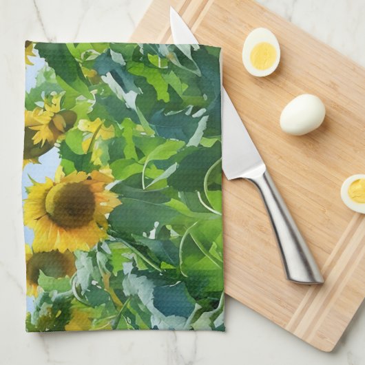 Zonnebloem en Sky Art Flower Keuken Handdoek (Quarter Fold)