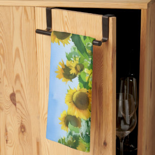 Zonnebloem en Sky Art Flower Keuken Handdoek