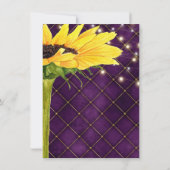 Zonnebloem en stralen op Paarse bruiloft Save The Date (Achterkant)