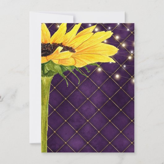 Zonnebloem en stralen op Paarse bruiloft Save The Date (Achterkant)