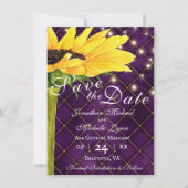 Zonnebloem en stralen op Paarse bruiloft Save The Date (Voorkant)