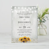 Zonnebloem en stralen Roustic Floral Wedding Kaart (Staand voorkant)