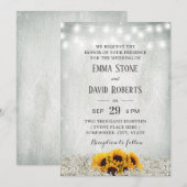 Zonnebloem en stralen Roustic Floral Wedding Kaart (Voorkant / Achterkant)