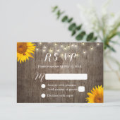 Zonnebloem en stralen Rustic Wedding RSVP Kaartje (Staand voorkant)