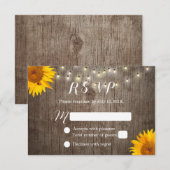 Zonnebloem en stralen Rustic Wedding RSVP Kaartje (Voorkant / Achterkant)