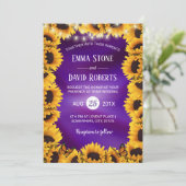 Zonnebloem en strijklampjes Elegant Paars Wedding Kaart (Staand voorkant)