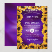 Zonnebloem en strijklampjes Elegant Paars Wedding Kaart (Voorkant / Achterkant)