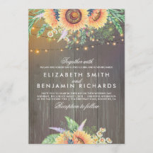 Zonnebloem en String Lights Rustiek Hout Wedding