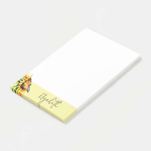Zonnebloem en vlinder gepersonaliseerd post-it® notes (Schuin)