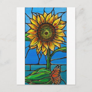 Zonnebloem en vlinder Kunst - gekleurd glas stijl! Briefkaart