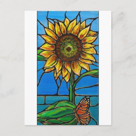 Zonnebloem en vlinder Kunst - gekleurd glas stijl! Briefkaart (Voorkant)