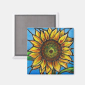 Zonnebloem en Vlinder Kunst—glas in lood stijl! Magneet (Voorkant / Achterkant)