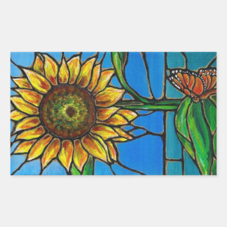 Zonnebloem en Vlinder Kunst—glas in lood stijl! Rechthoekige Sticker