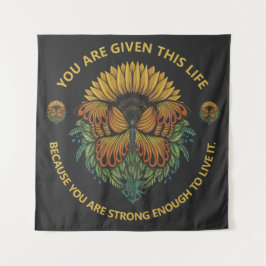 Zonnebloem en Vlinder Motivatie Quote Wandkleed