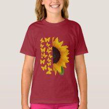 Zonnebloem- en vlinderprint T-shirt