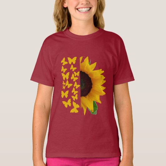 Zonnebloem- en vlinderprint T-shirt (Voorkant)
