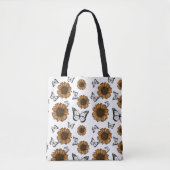 Zonnebloem en Vlinders Boho Patroon Tote Bag (Voorkant)